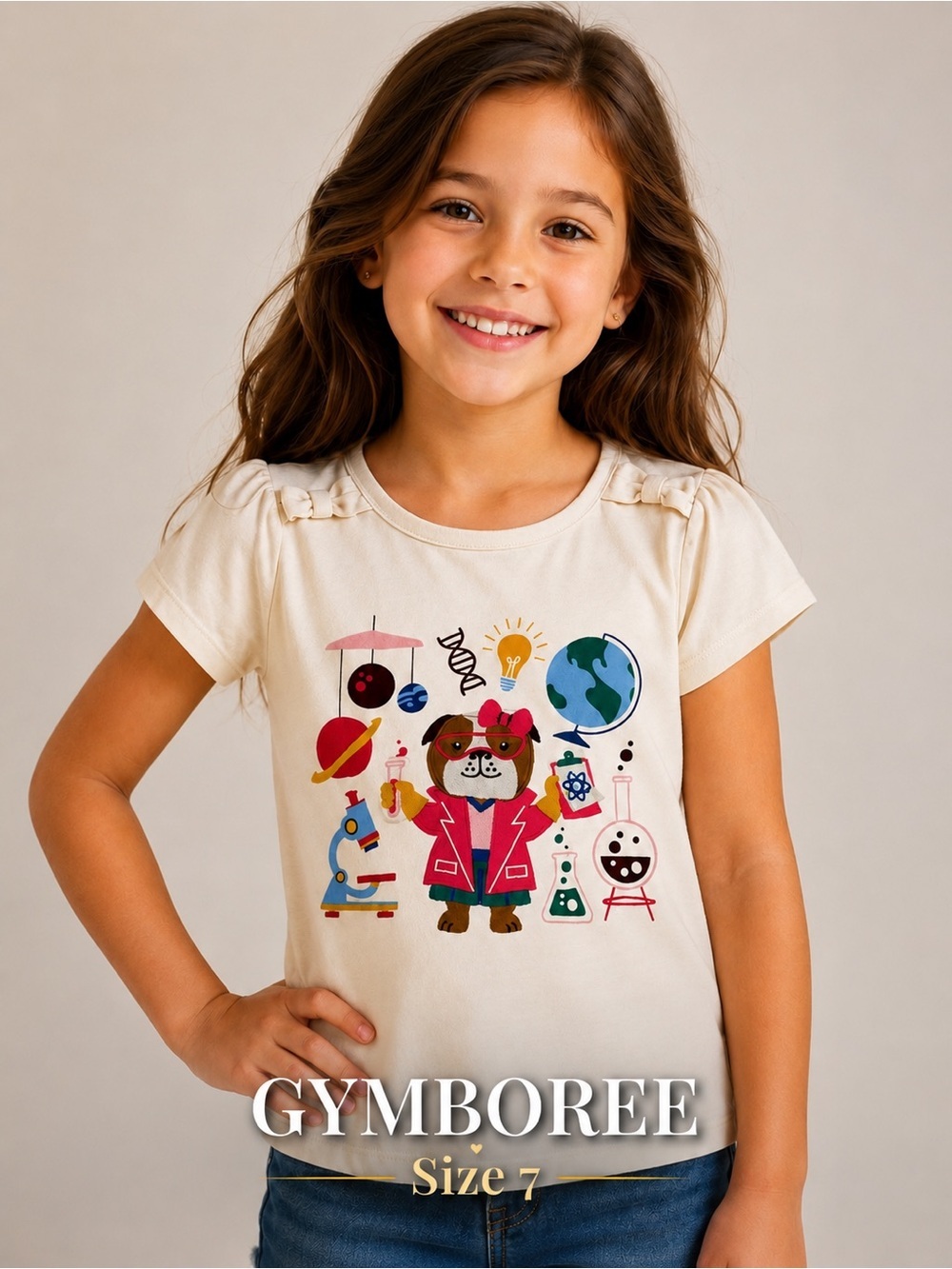 GYMBOREE girls Science Themed Cream T-Shirt/size 7